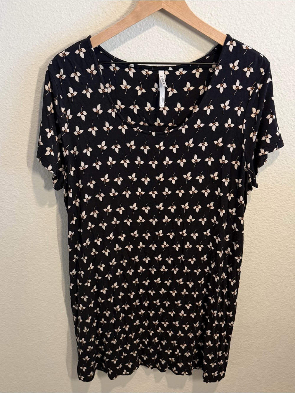 Soma Cool Nights Black Floral Sleep Dress night Gown Size L